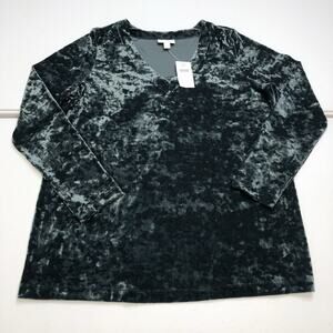J. Jill Women Top Blouse Shirt Size Small Forest Green Velvet V Neck Long Sleeve